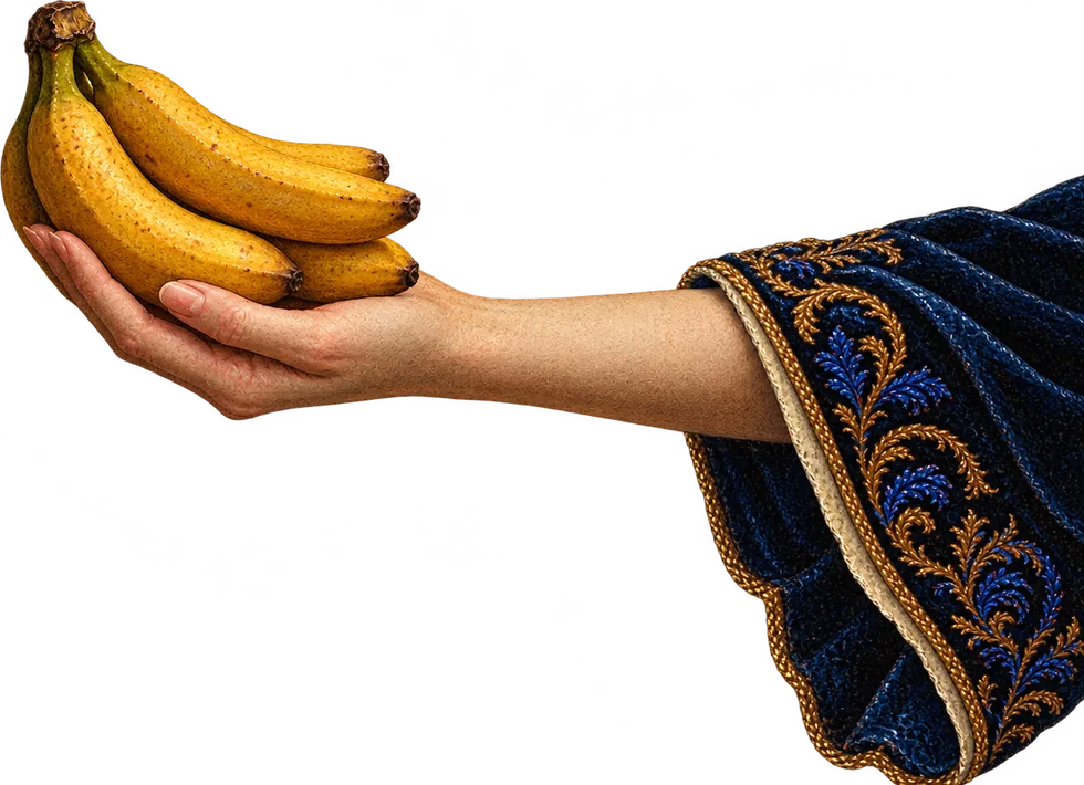 Mão segurando um cacho de bananas